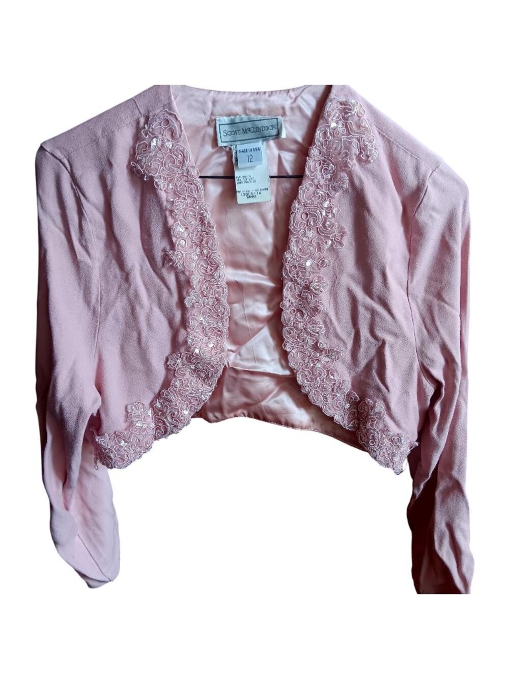 Scott McClintock Pink Cropped Bolero Jacket With Sequin Embellished Trim Size 12